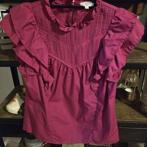 entro Ruffled Pintuck Flutter-Sleeve Blouse - Magenta